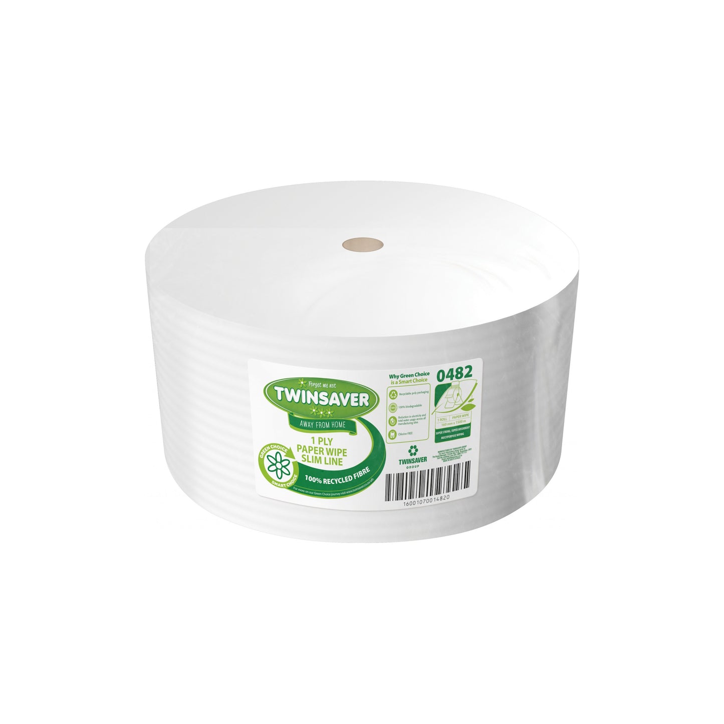 Twinsaver 1 Ply Paper Wipe Econo Roll (160mm x 1500m) (Code 0482)