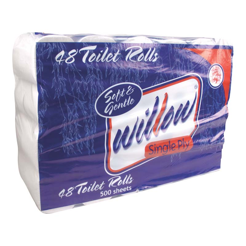 Snow Soft Willow 1 Ply Toilet Rolls (500 Sheets) (48 Pack) - BULK PACK OF 15