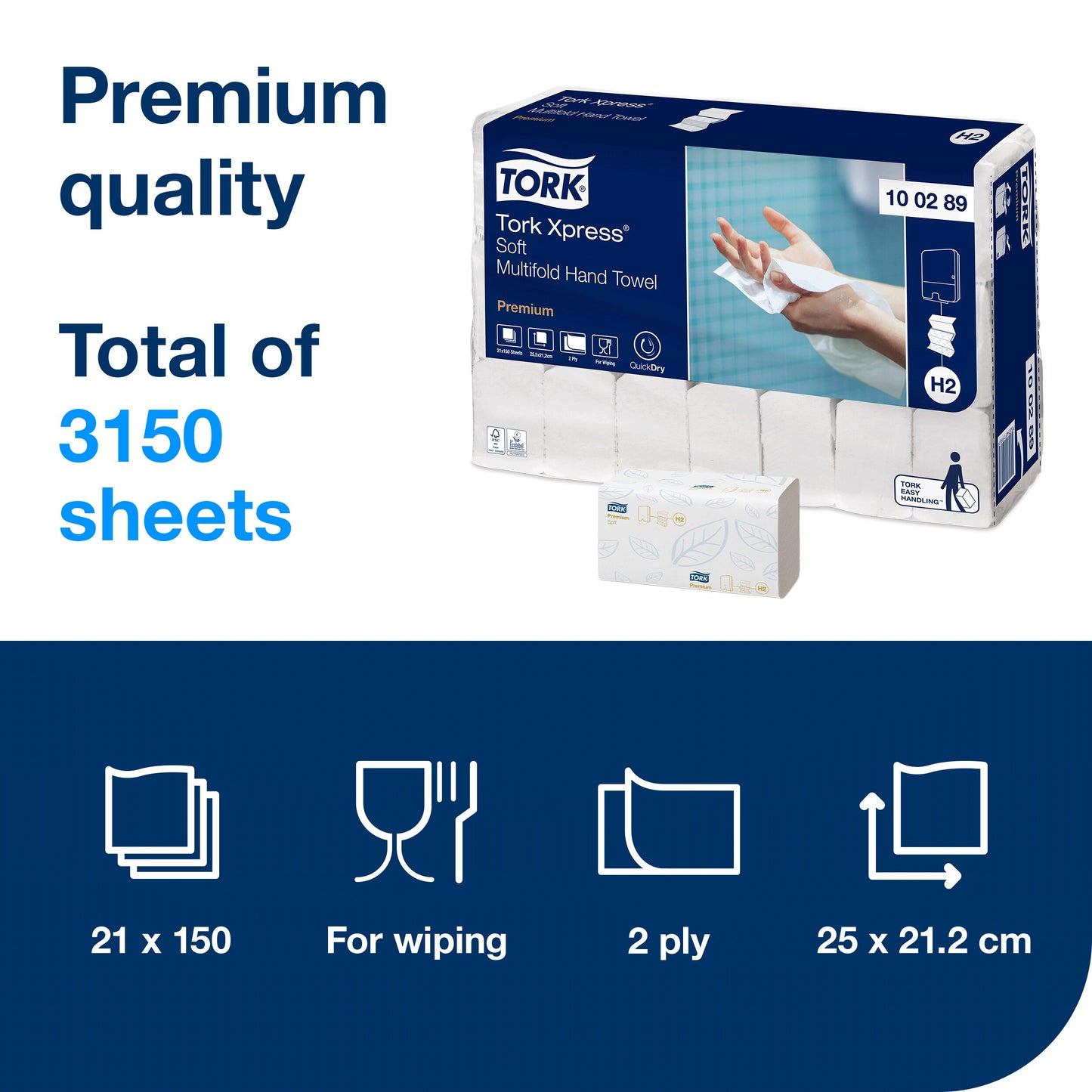 Tork Xpress Soft Multifold Hand Towels White H2
