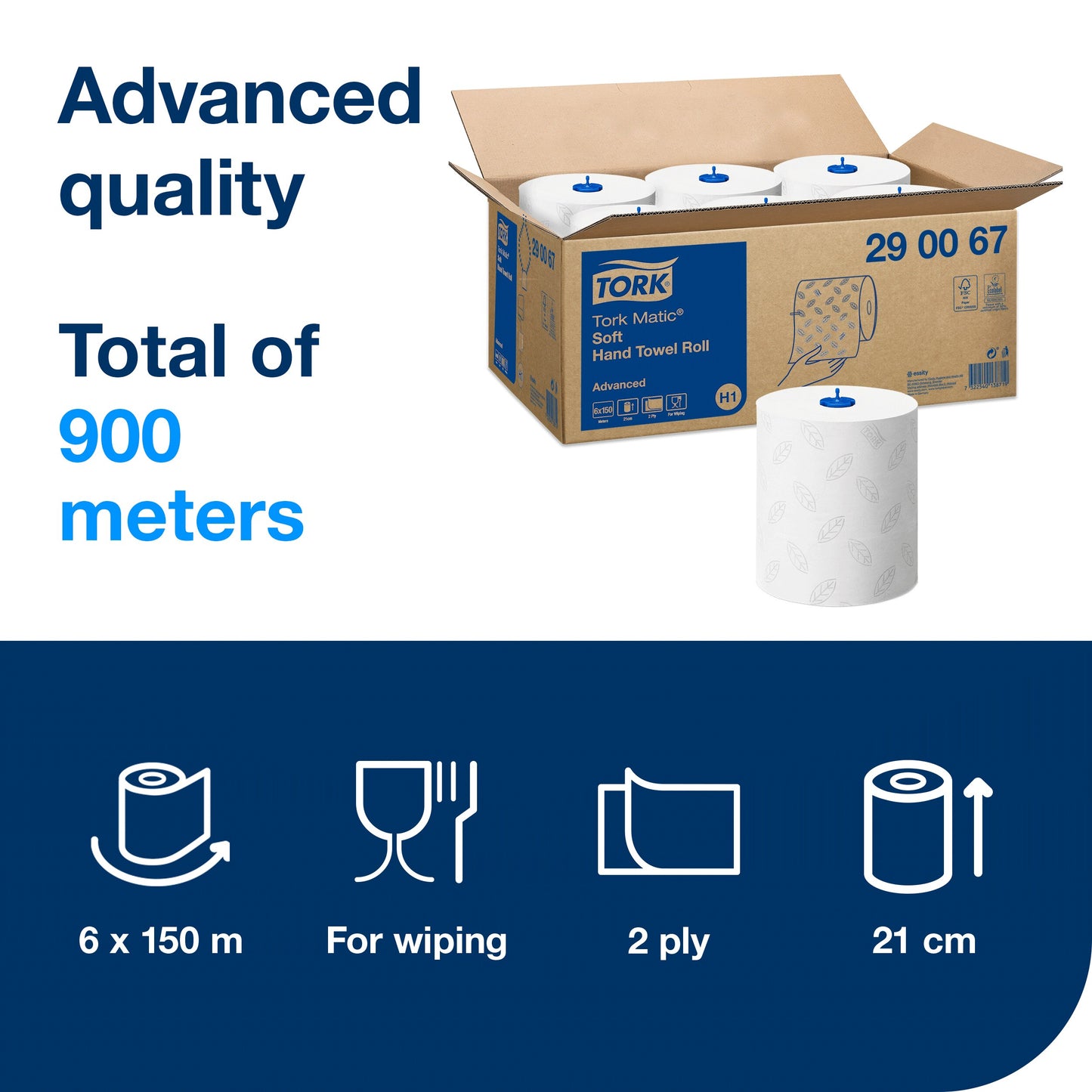 Tork Matic Soft Paper Hand Towels White with Grey Leaf H1