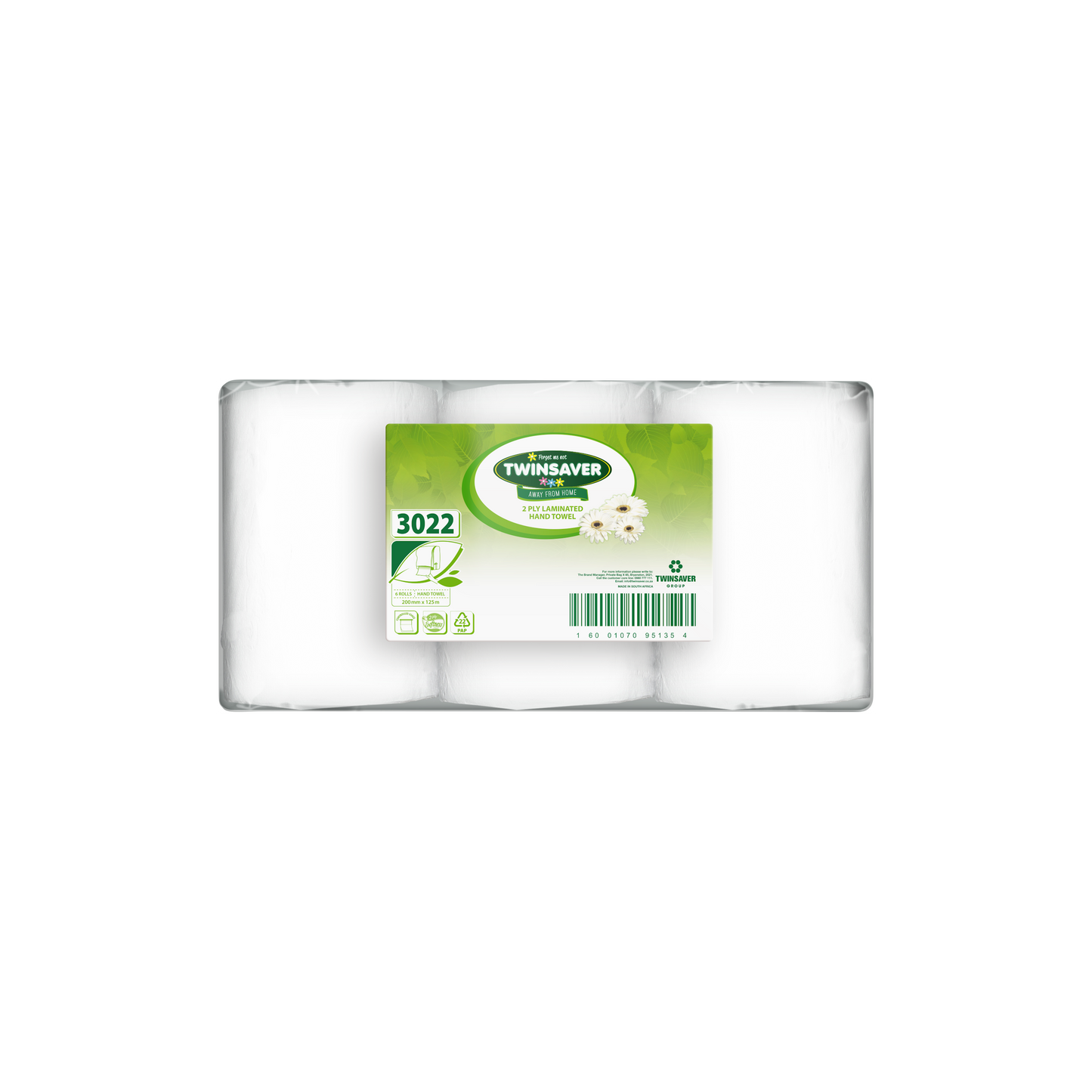 Twinsaver 2 Ply Laminated Hand Towel (Pack of 6 Rolls) (Code 3022)