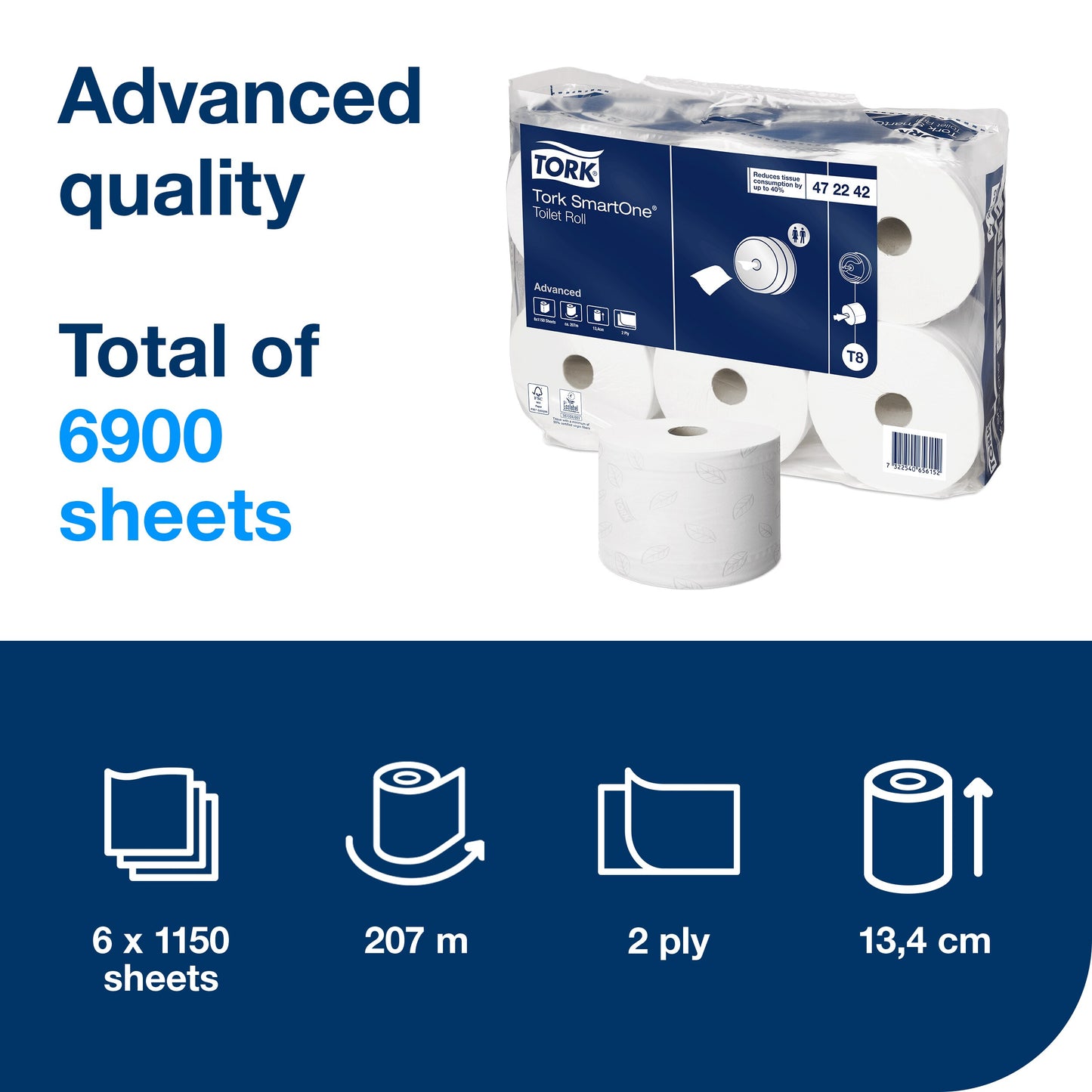 Tork SmartOne Toilet Roll White T8