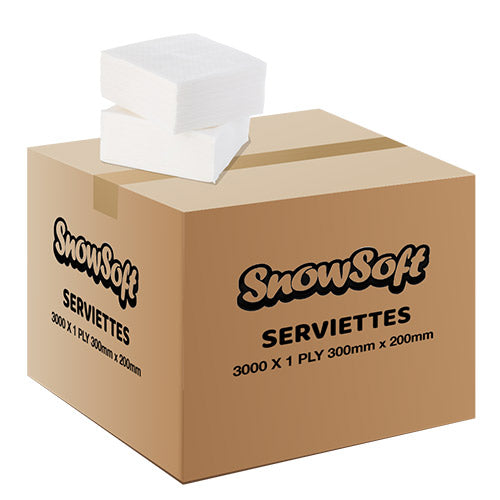 Snow Soft 1 Ply Paper Serviettes (300mm x 200mm) (Box of 3000) - BULK PACK OF 15