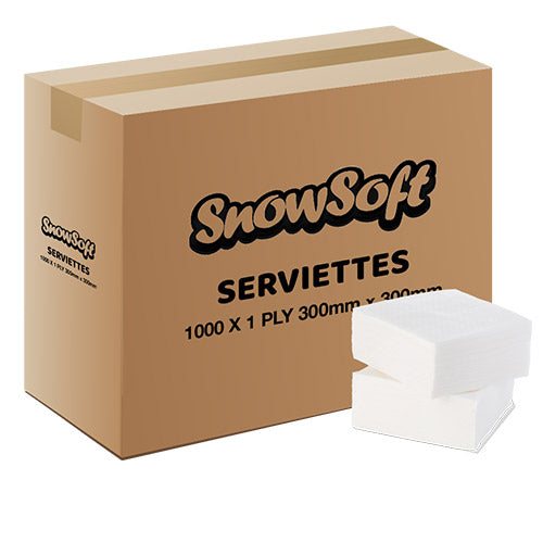 Snow Soft 1 Ply Paper Serviettes (300mm x 300mm) (Box of 1000) - BULK PACK OF 15