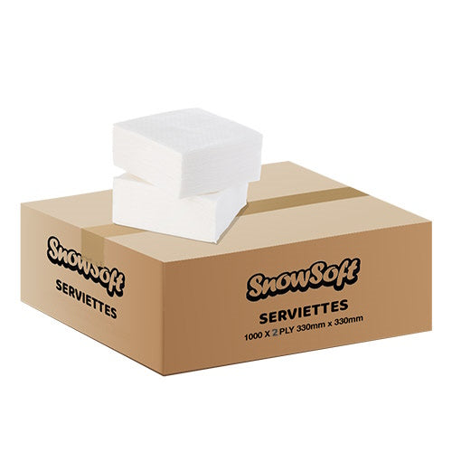 Snow Soft 2 Ply Paper Serviettes (330mm x 330mm) (Box of 1000) - BULK PACK OF 15