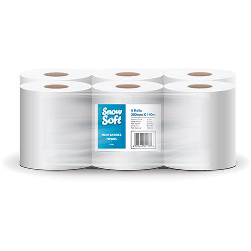 Snow Soft 1 Ply Mini Barrel Towel (6 Pack) - BULK PACK OF 15
