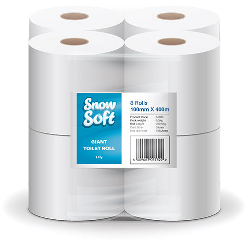 Snow Soft 1 Ply Giant Toilet Roll (8 Pack) - BULK PACK OF 15