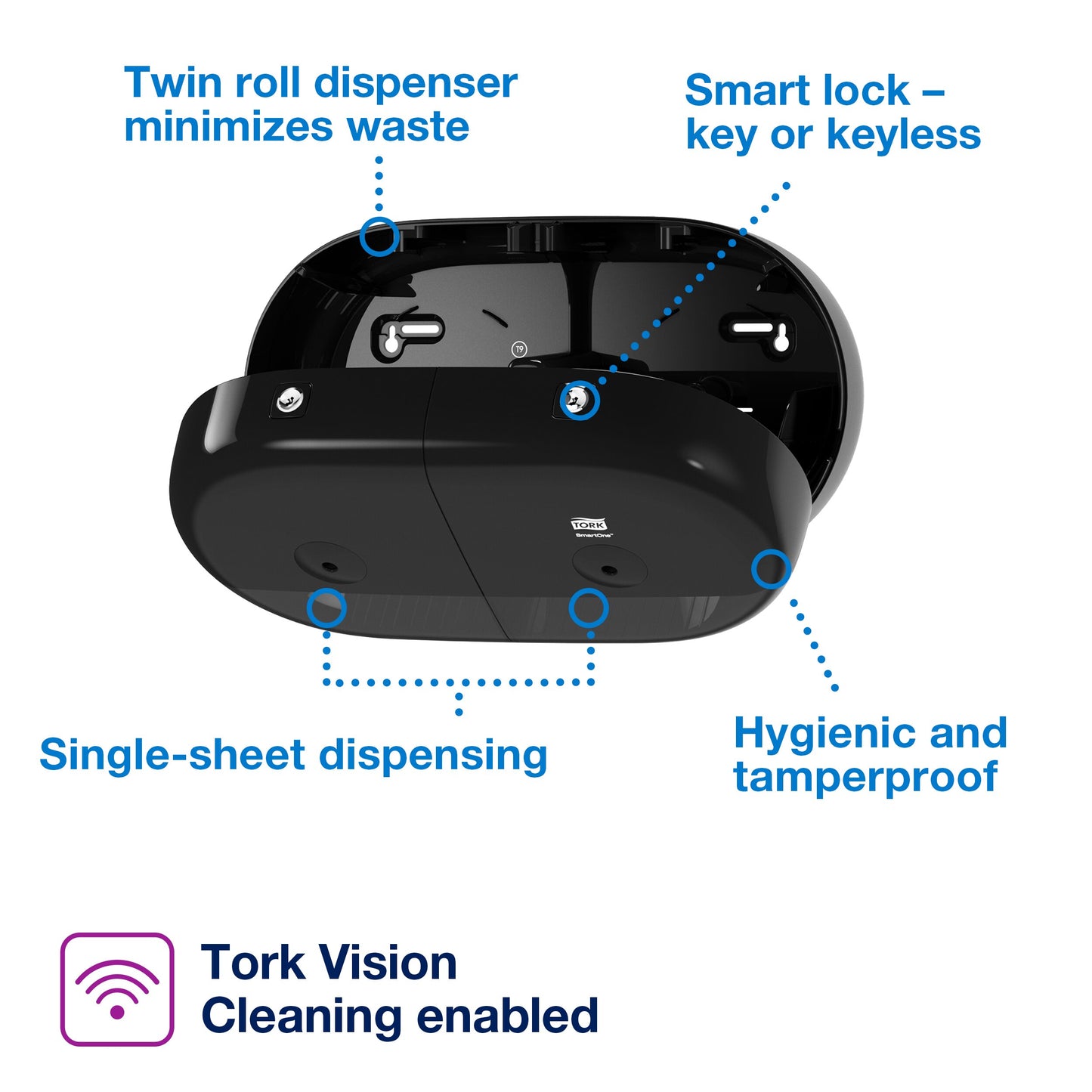 Tork SmartOne Mini Twin Toilet Roll Dispenser Black T9