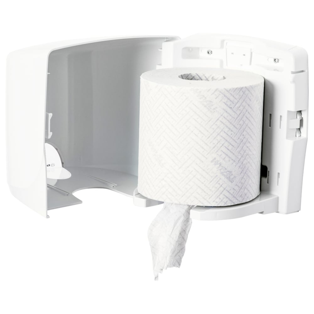 KIMBERLY-CLARK AQUARIUS Roll Control Wiper Dispenser - Centrefeed Roll Dispenser - White, Wall Mounted (Code 7018)