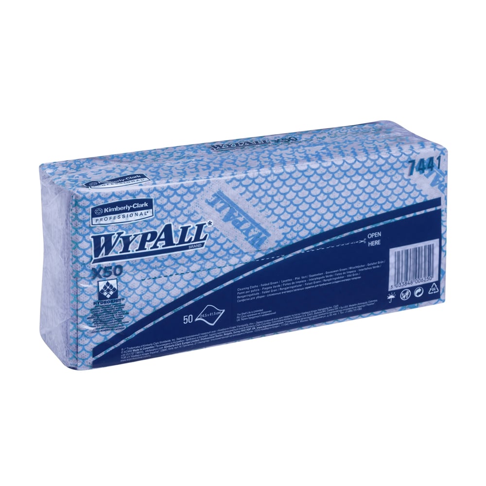 WypAll X50 Critical Clean Colour Coded Cleaning Cloths 7441 - Blue Wiping Cloths - 6 Packs x 50 Interfolded Colour Coded Cloths (300 total)