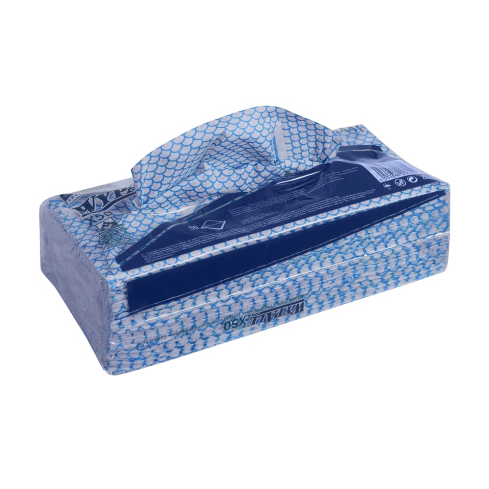 WypAll X50 Critical Clean Colour Coded Cleaning Cloths 7441 - Blue Wiping Cloths - 6 Packs x 50 Interfolded Colour Coded Cloths (300 total)