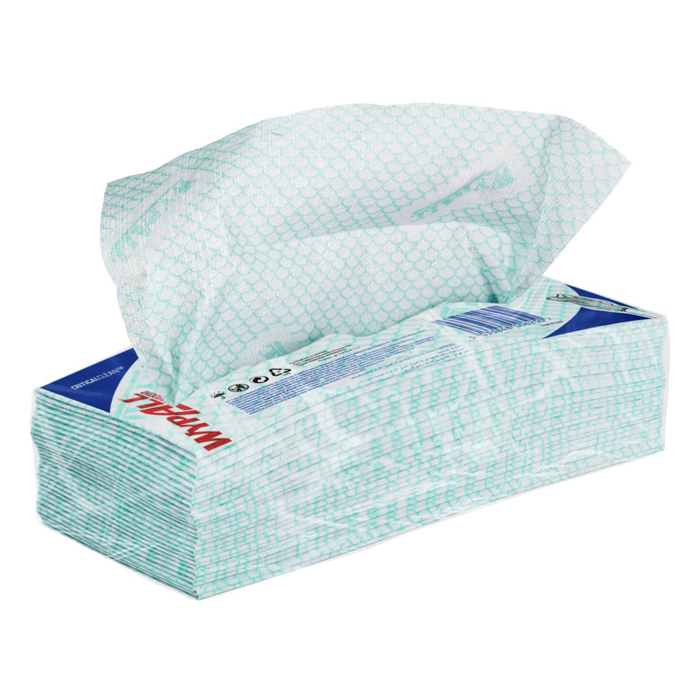 WypAll X50 Critical Clean Colour Coded Cleaning Cloths 7442 - Green Wiping Cloths - 6 Packs x 50 Interfolded Colour Coded Cloths (300 total)