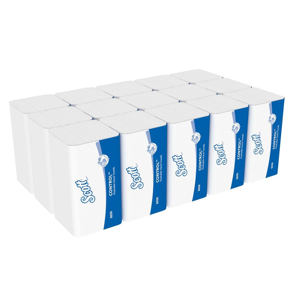 KIMBERLY-CLARK SCOTT CONTROL Flushable Hand Towels - Interfolded / White / 1 Ply (15 Packs of 300) (Code 6659)