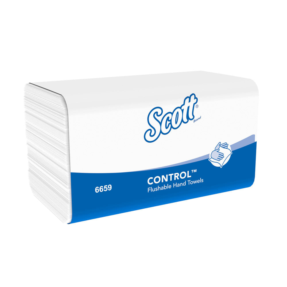 KIMBERLY-CLARK SCOTT CONTROL Flushable Hand Towels - Interfolded / White / 1 Ply (15 Packs of 300) (Code 6659)