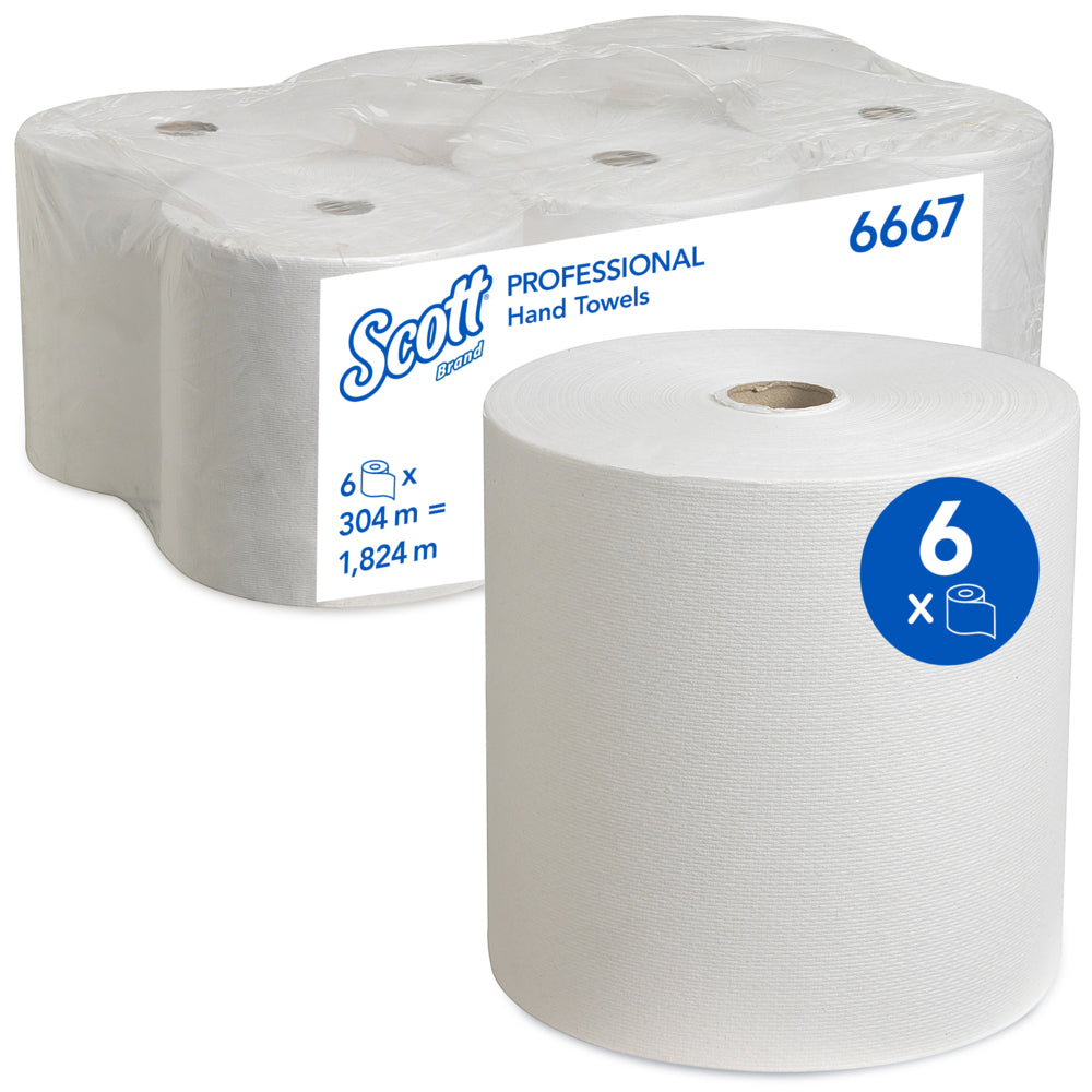 KIMBERLY-CLARK SCOTT Hand Towels - Roll / White (Pack of 6 Rolls) (Code 6667)
