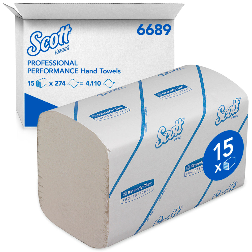 KIMBERLY-CLARK SCOTT PERFORMANCE Hand Towels - Interfolded / White / 1 Ply (15 Packs of 274) (Code 6689)
