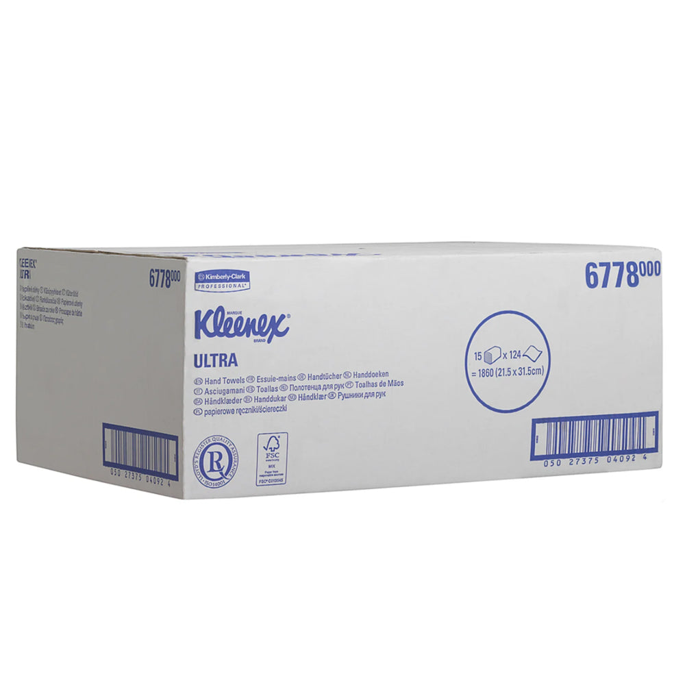 KIMBERLY-CLARK KLEENEX Ultra Fold Hand Towels - Interfolded / White (15 Packs of 124 Sheets) (Code 6778)