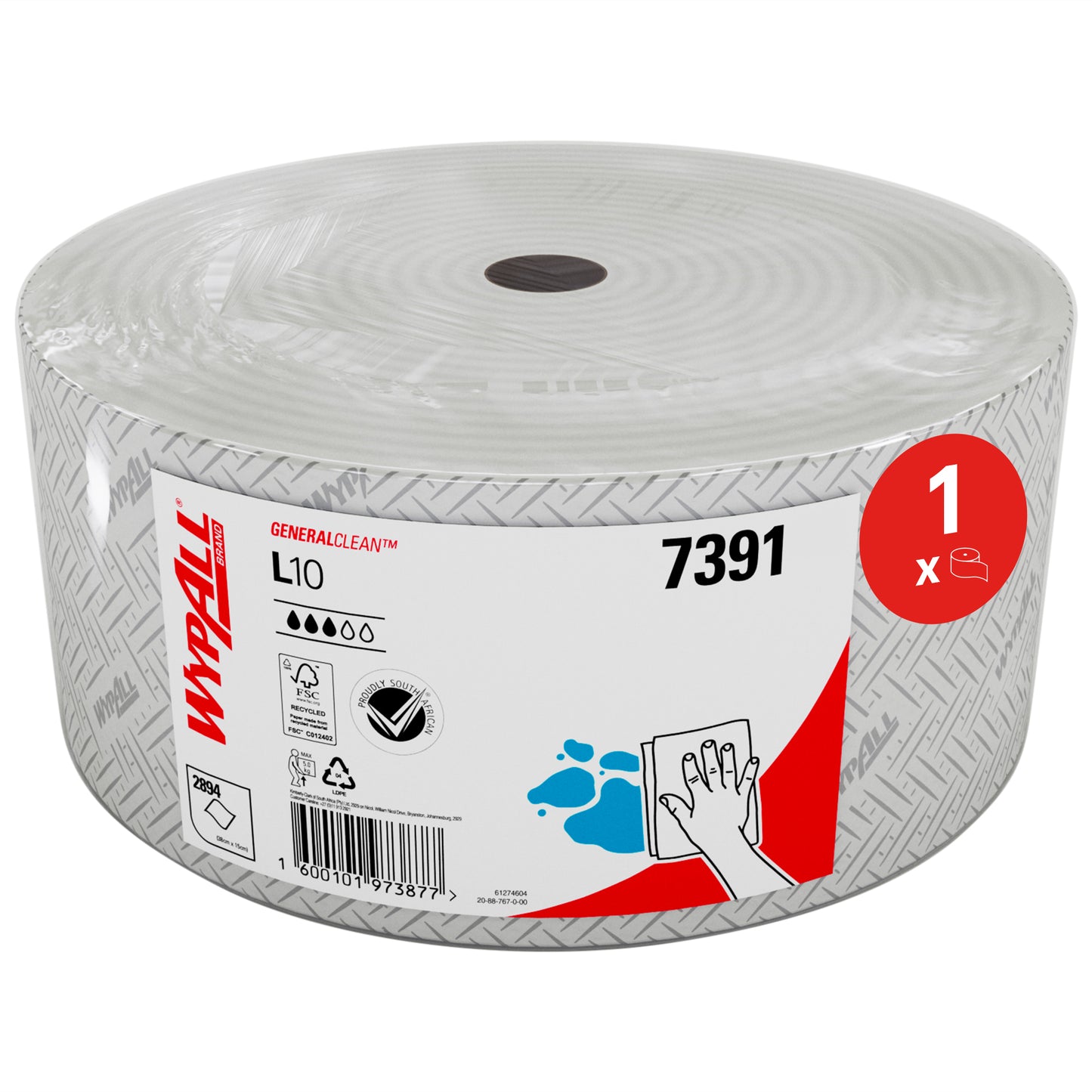 WypAll L10 Large Roll Wipers 7391 - Jumbo Roll Wiping Paper - 1 Large Roll x 2,895 White Cleaning Wipes (1,100m Total)