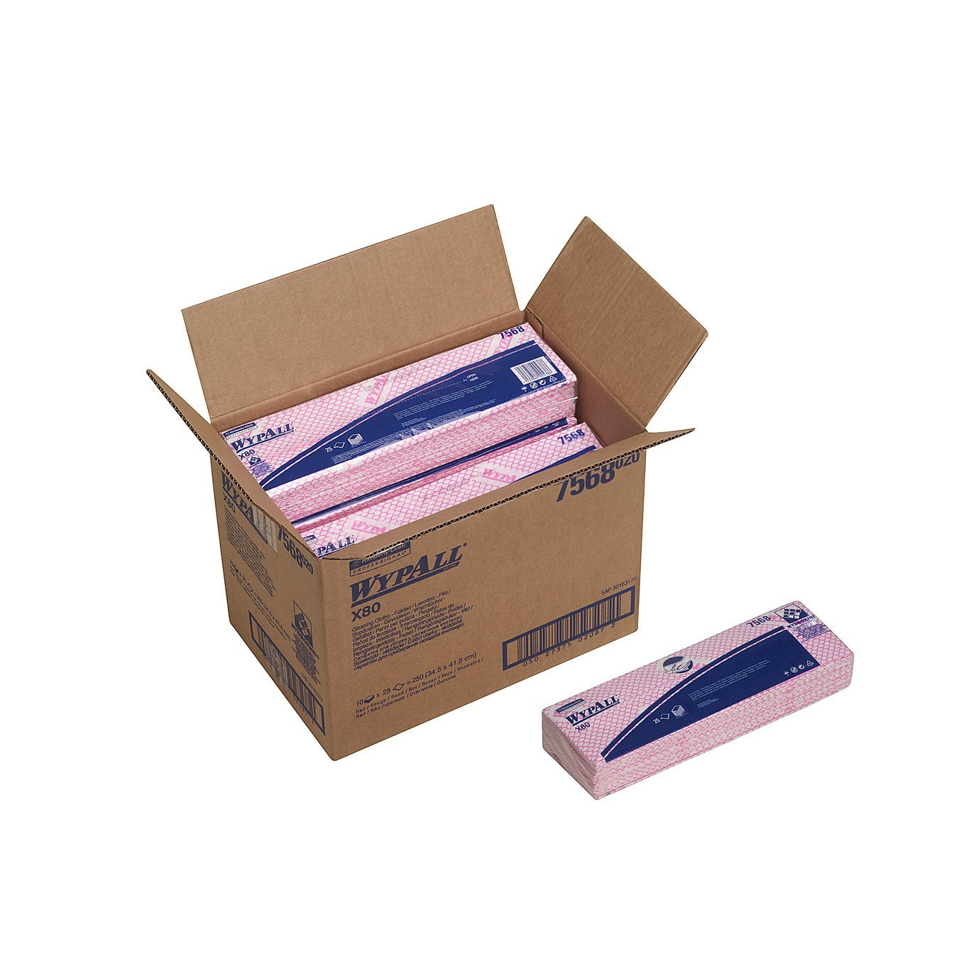 WypAll X80 Critical Clean Colour Coded Cleaning Cloths 7568 - Red Wiping Cloths - 10 Packs x 25 Heavy Duty Cleaning Wipes (250 total)