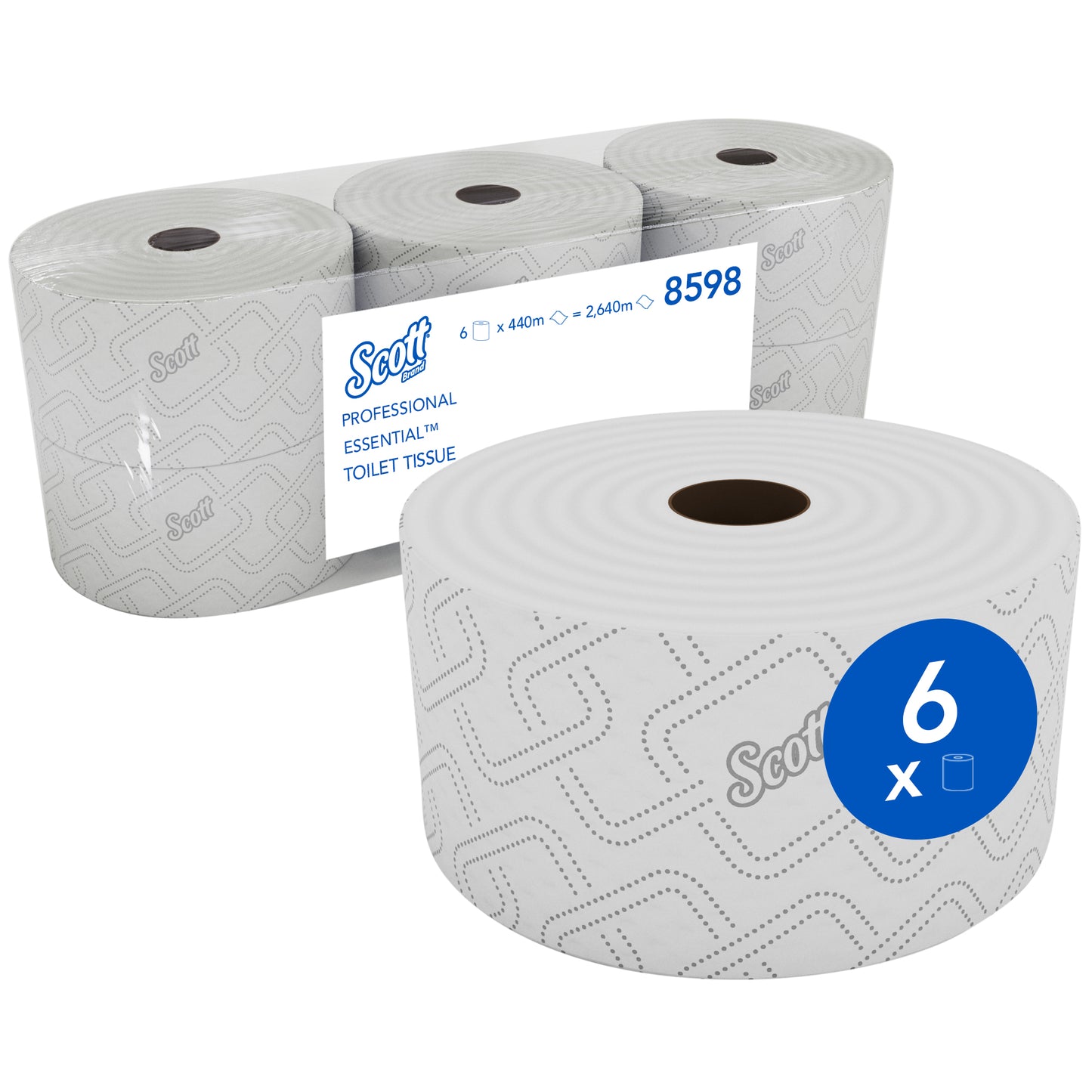 KIMBERLY-CLARK SCOTT Jumbo Toilet Paper Rolls - 1 Ply (Pack of 6 Rolls) (Code 8598)