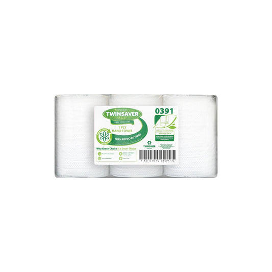 Twinsaver Control 1 Ply Hand Towel (Pack of 6 Rolls) (Code 0391)