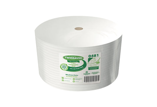Twinsaver 1 Ply Paper Wipe Mini Roll (200mm x 750m) (Code 0481)