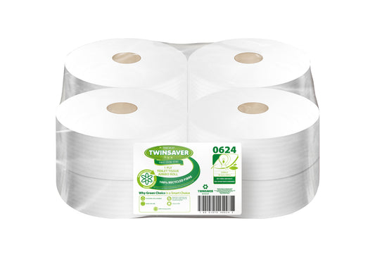 Twinsaver 1 Ply Toilet Paper Jumbo/Decca Roll (Pack of 8 Rolls) (Code 0624)