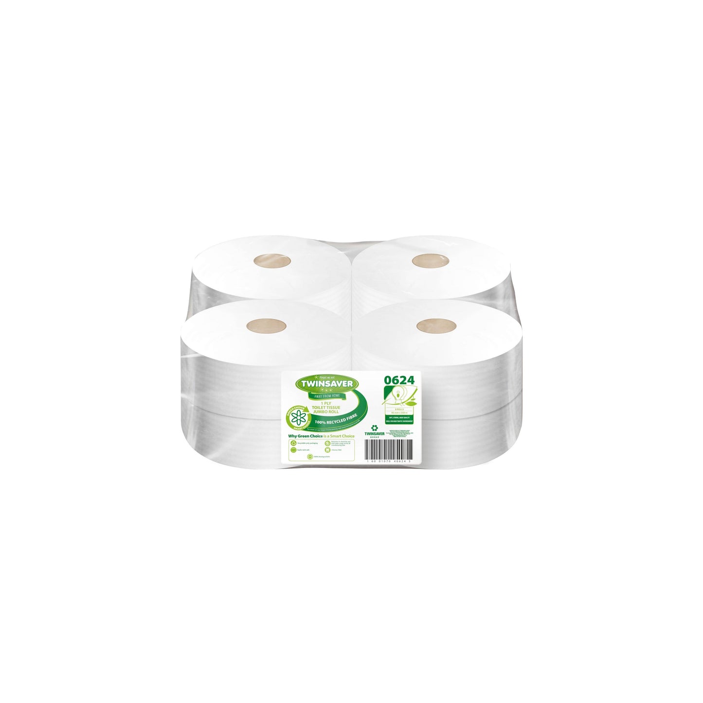 Twinsaver 1 Ply Toilet Paper Jumbo Roll (Pack of 8 Rolls) (Code 0624)