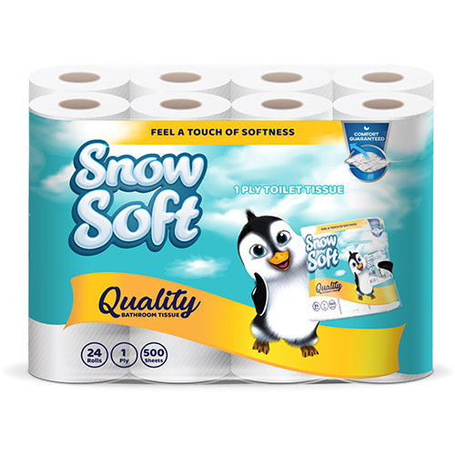 Snow Soft 1 Ply Toilet Rolls (500 Sheets) (2 x 24 Pack) - BULK PACK OF 15