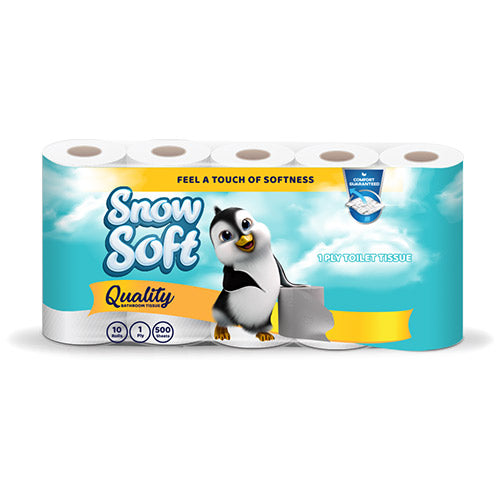 Snow Soft 1 Ply Toilet Rolls (500 Sheets) (6 x 10 Pack) - BULK PACK OF 15