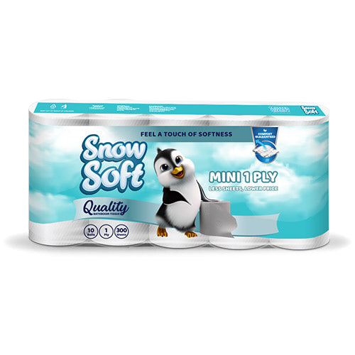 Snow Soft 1 Ply Toilet Rolls (300 Sheets) (6 x 10 Pack) - BULK PACK OF 15