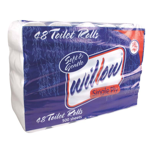 Snow Soft Willow 1 Ply Toilet Rolls (500 Sheets) (48 Pack) - BULK PACK OF 15