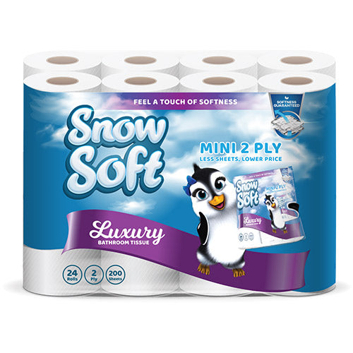 Snow Soft 2 Ply Toilet Rolls (200 Sheets) (2 x 24 Pack Mini) - BULK PACK OF 15