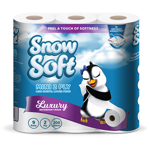 Snow Soft 2 Ply Toilet Rolls (200 Sheets) (8 x 9 Pack Mini) - BULK PACK OF 15