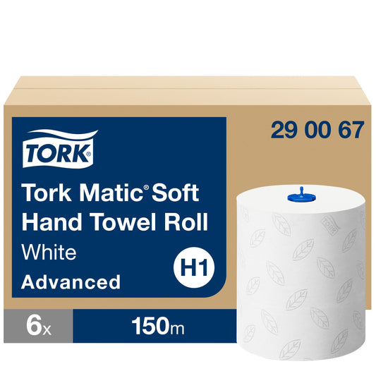 Tork Matic Soft Paper Hand Towels White with Grey Leaf H1