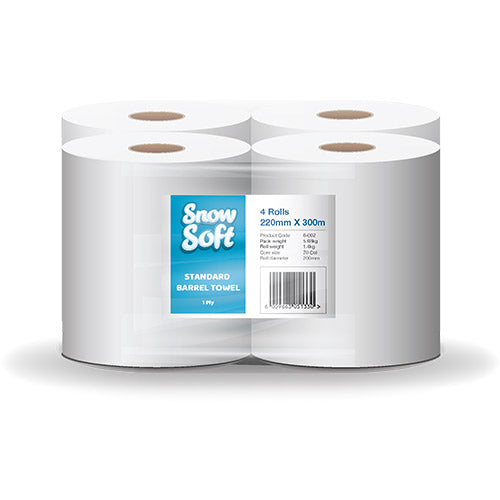 Snow Soft 1 Ply Standard Barrel Towel (4 Pack)
