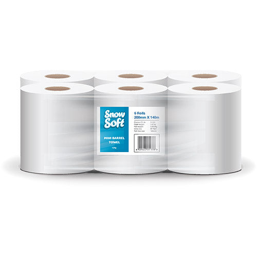 Snow Soft 1 Ply Mini Barrel Towel (6 Pack)