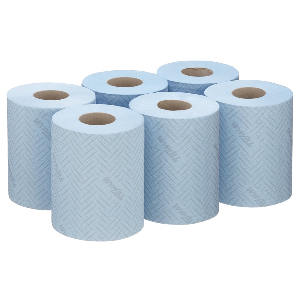 WypAll L10 Service & Retail Wiping Paper - 1 Ply Centrefeed Blue Roll - 6 Rolls x 280 Paper Wipes (1,680 total) - Code 6220