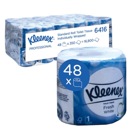 KIMBERLY-CLARK KLEENEX Toilet Tissue - Wrapped / White / 2 Ply (Pack of 48 Rolls) (Code 6416)