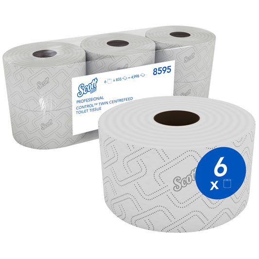 KIMBERLY-CLARK SCOTT CONTROL Twin Toilet Tissue - 2 Ply Toilet Paper Centrefeed Rolls (Pack of 6 Toilet Rolls) (Code 8595)