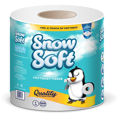 Snow Soft 1 Ply Toilet Rolls (500 Sheets) (48 Pack Wrapped) - BULK PACK OF 15