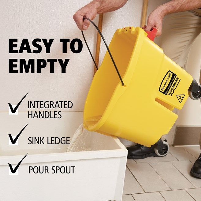 Rubbermaid WaveBrake 33L Side-Press Bucket and Wringer, Yellow