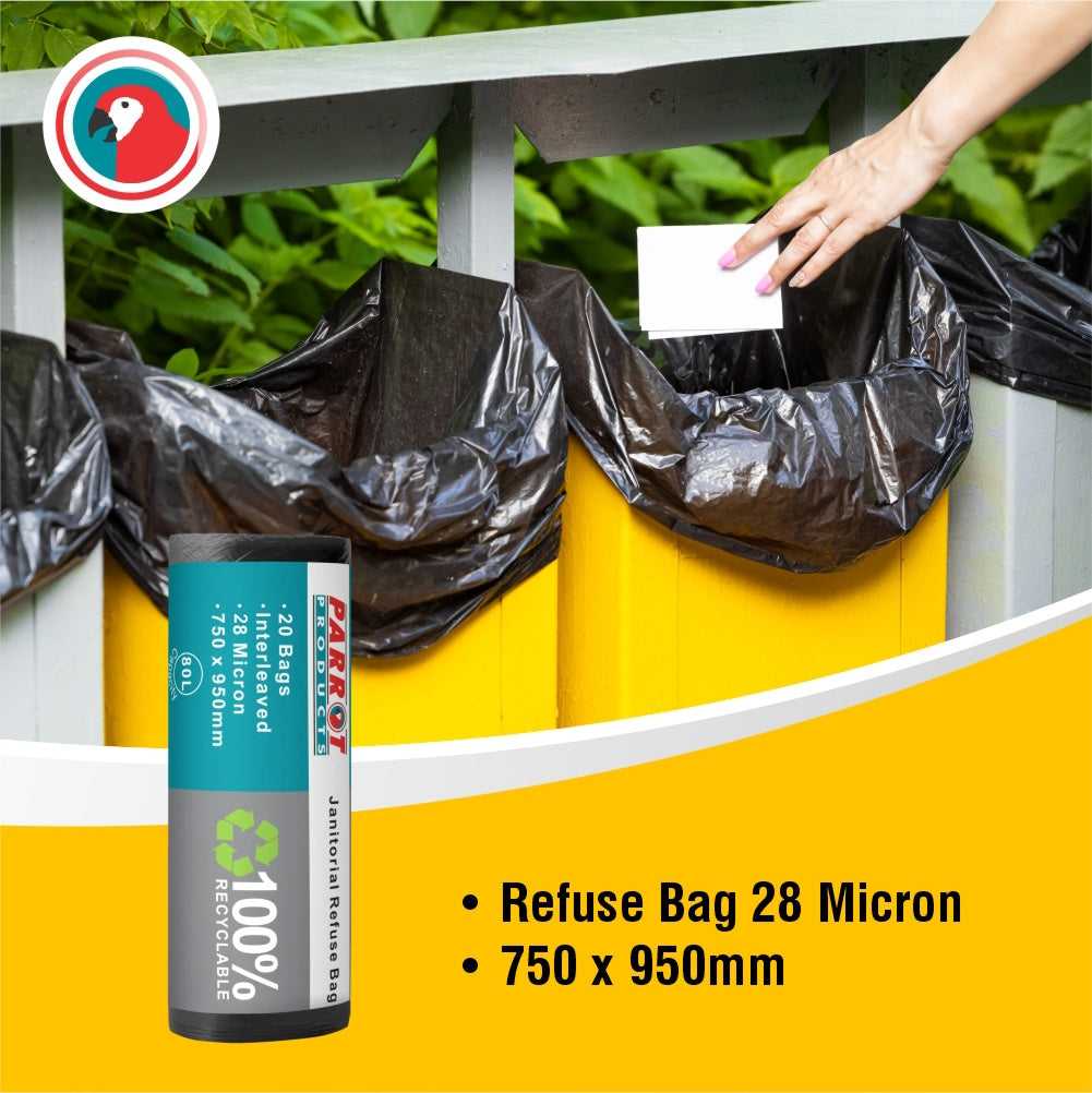 Parrot Refuse Bag 28 Micron 750x950mm (Pack of 20 Bags)(JA0402R)