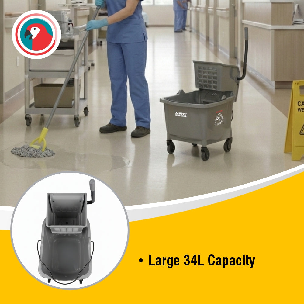 Parrot Janitorial Mop Wringer Trolley 34L – Commercial Cleaning Bucket (JA0709)