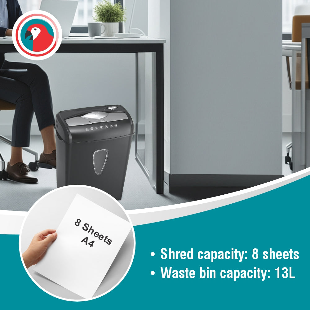 Parrot Shredder S1008CC - Paper 8 Sheet (5 x 47mm Cross Cut)