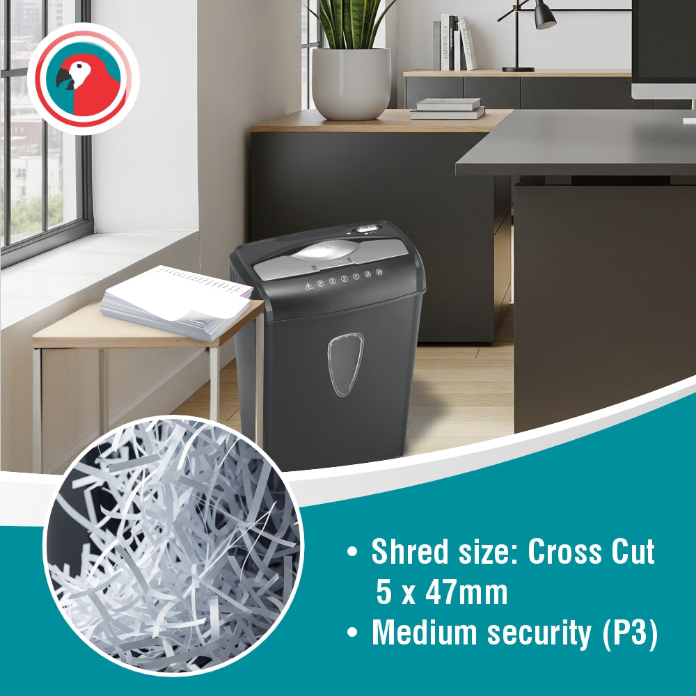 Parrot Shredder S1008CC - Paper 8 Sheet (5 x 47mm Cross Cut)