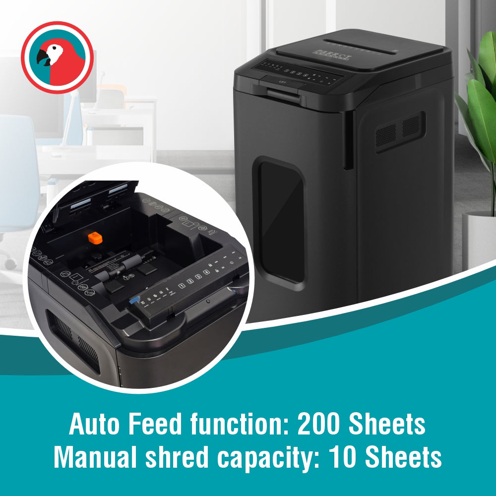Parrot Shredder S1400AF - Paper 400 Sheet (4 x 12mm Mini Cross Cut Auto Feed)