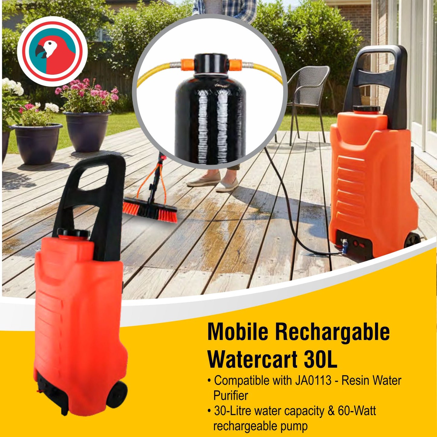 Parrot Mobile Rechargeable Watercart 30L – Portable Cleaning Water Supply System (JA0114)