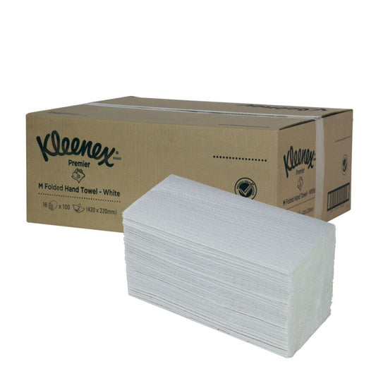 KIMBERLY-CLARK KLEENEX PREMIER Hand Towels - Folded / White / 2 Ply (16 Packs of 100) (Code 6058)