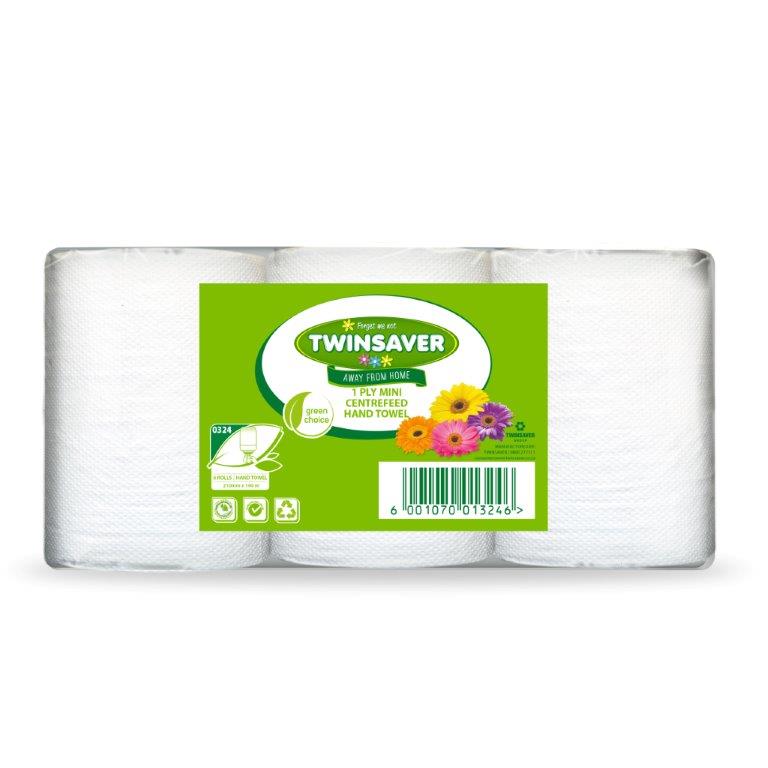 Twinsaver 1 Ply Mini Centrefeed Hand Towel (Pack of 6 Rolls) (0324)